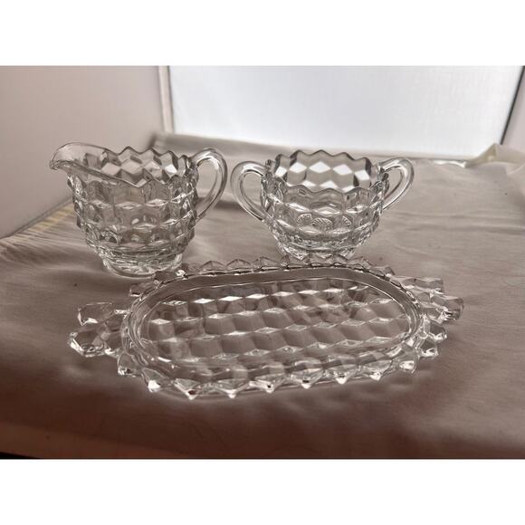 Vintage Clear Creamer and Sugar Set with Tray - Picture 7 of 9